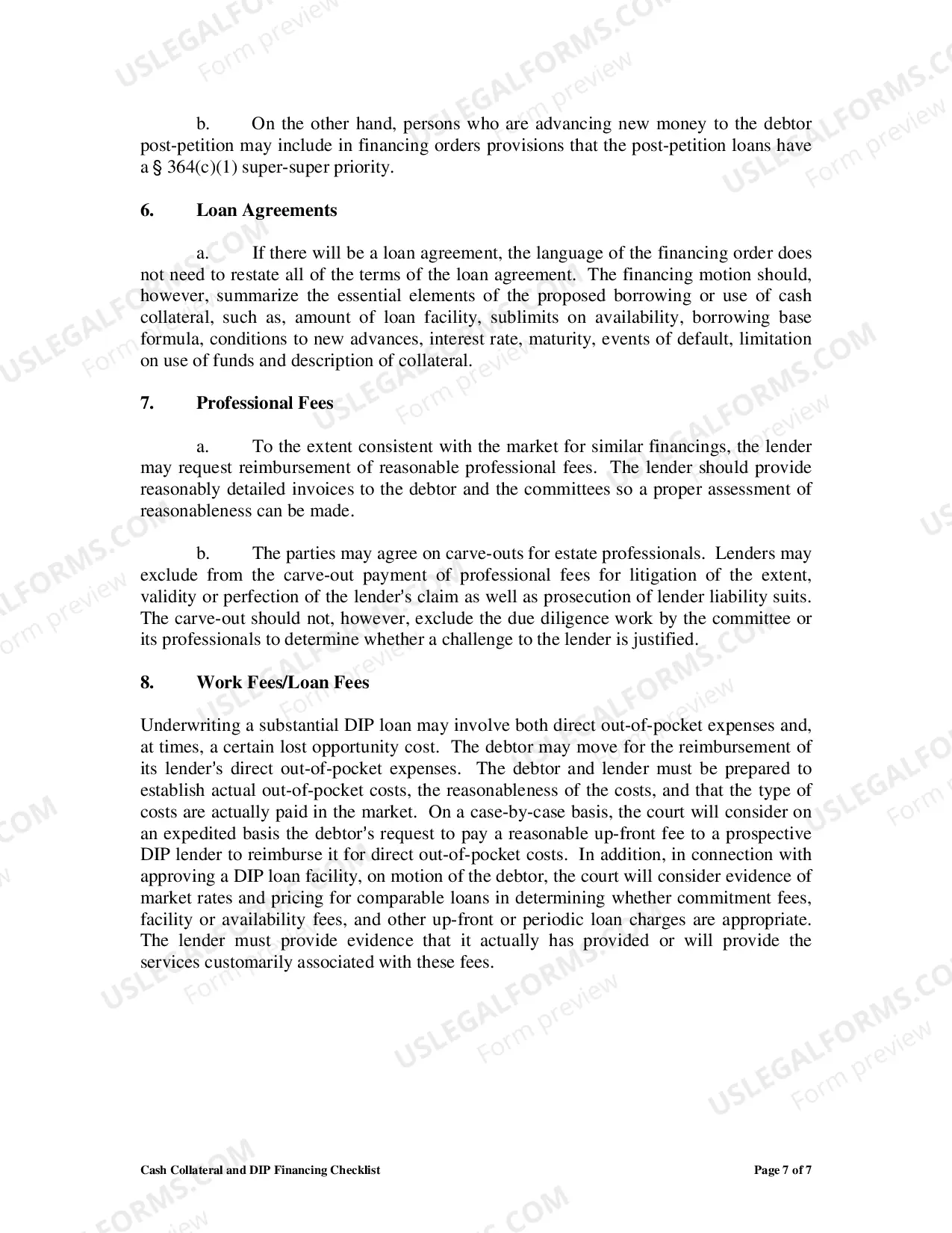 Preview Attorney Checklist Concerning Motions and Orders Pertaining to Use of Cash Collateral and Post-Petition Financing (Which Are in Excess of 10 Pages)