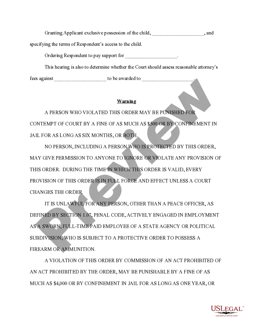 Preview Notice of Hearing for Temporary Orders