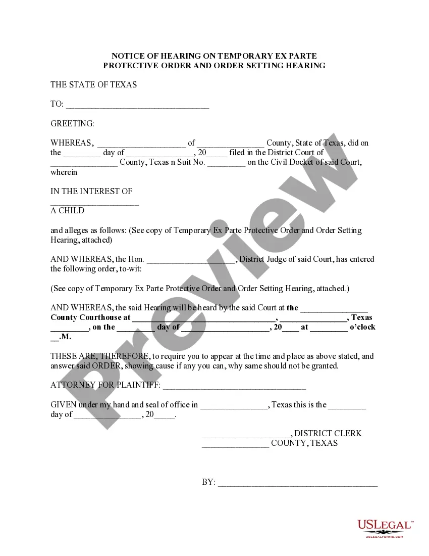 Preview Notice of Hearing for Temporary Orders