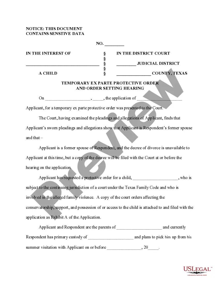 Preview Notice of Hearing for Temporary Orders