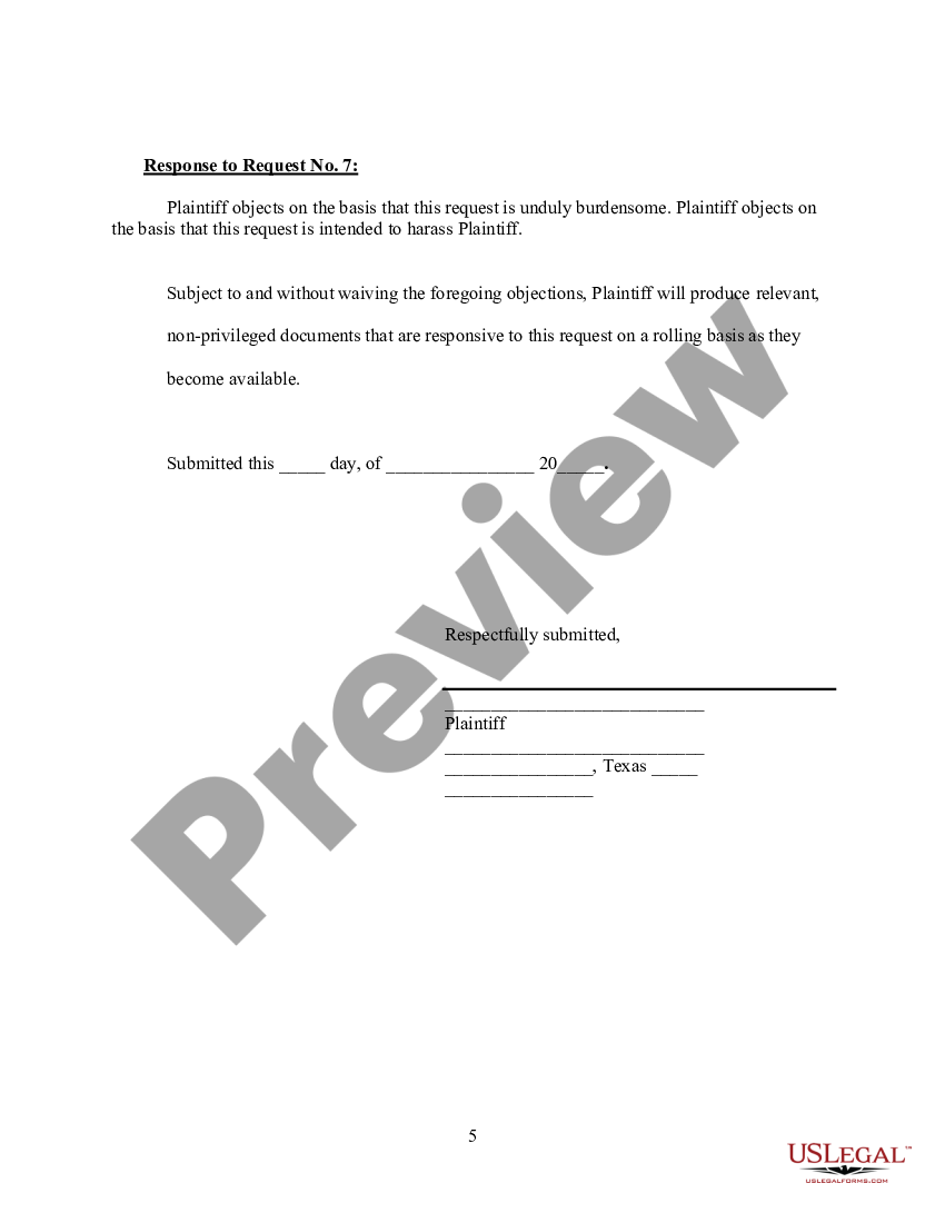 Texas Plaintiff's Response To Request Of Disclosure | US Legal Forms