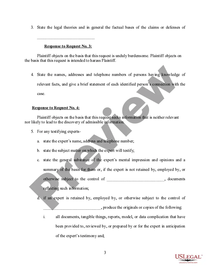 Preview Plaintiff's Response to Request of Disclosure