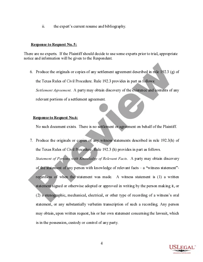 Preview Plaintiff's Response to Request of Disclosure