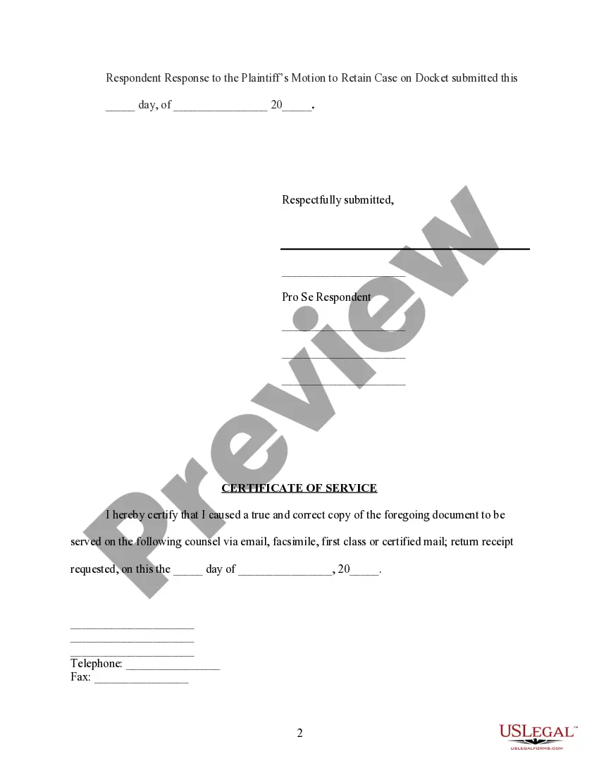 Get Response to Motion to Retain Case Preview Response to Motion to Retain Case