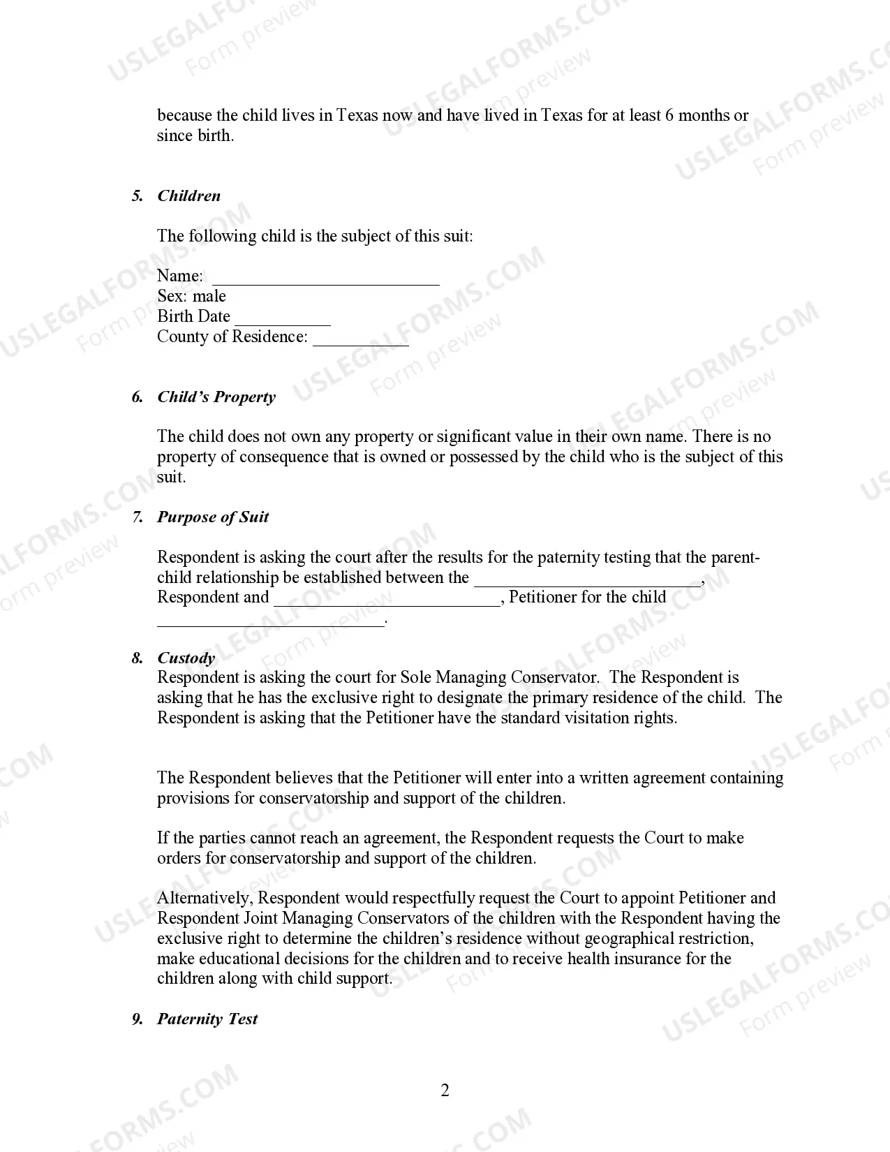 Preview Response to Petition to Adjudicate Parentage