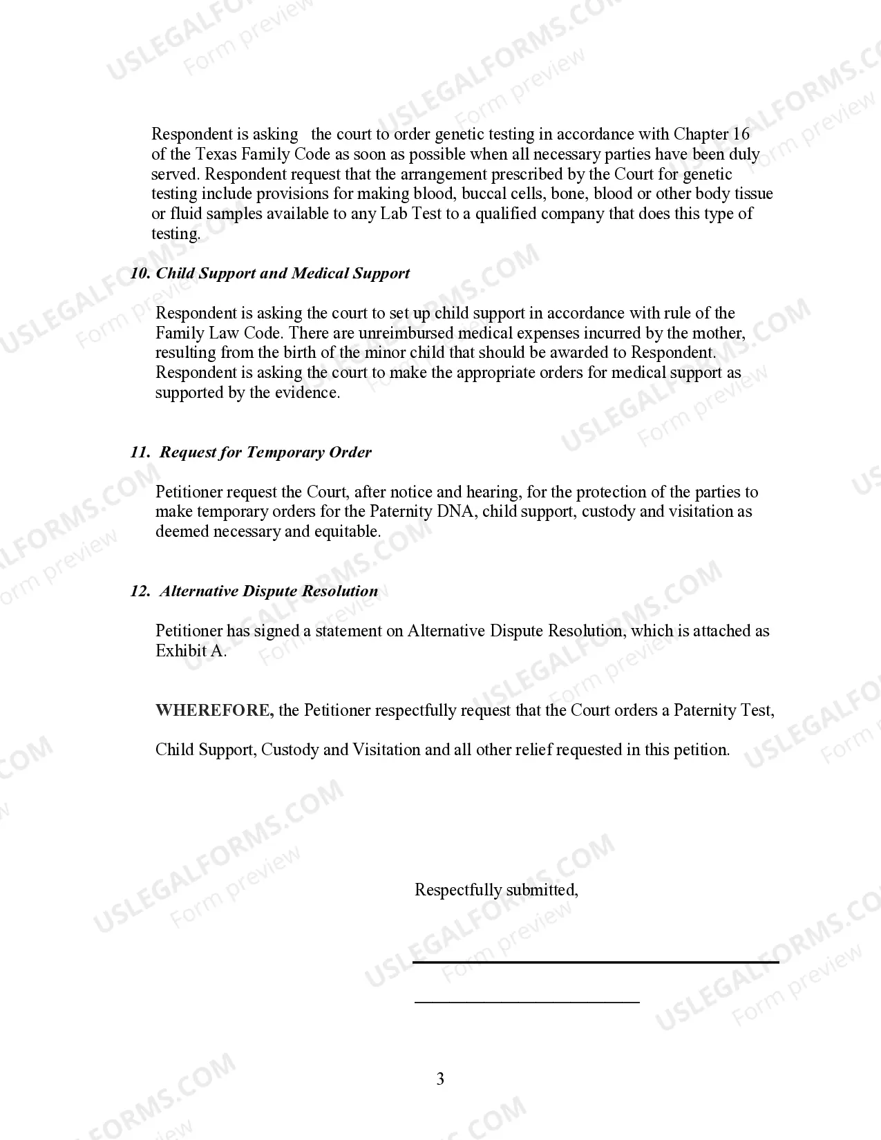 Preview Response to Petition to Adjudicate Parentage
