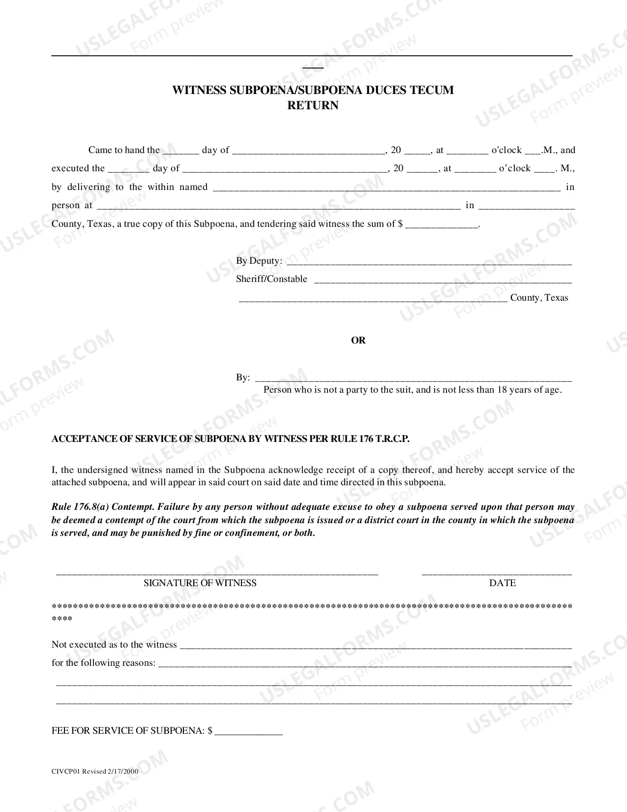 Preview Witness Subpoena-Subpoena Duces Tecum
