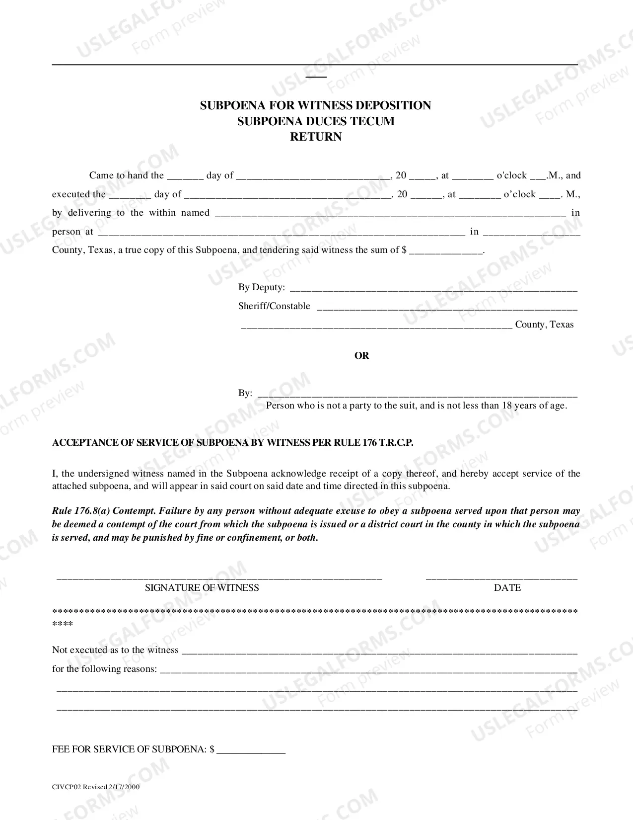 Preview Witness Deposition-Subpoena Duces Tecum