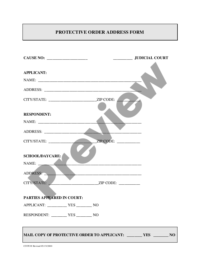 Texas Protective Order Address Form Us Legal Forms 