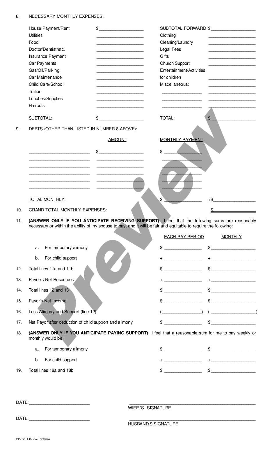 page 1 Financial Information Form for Family Courts preview