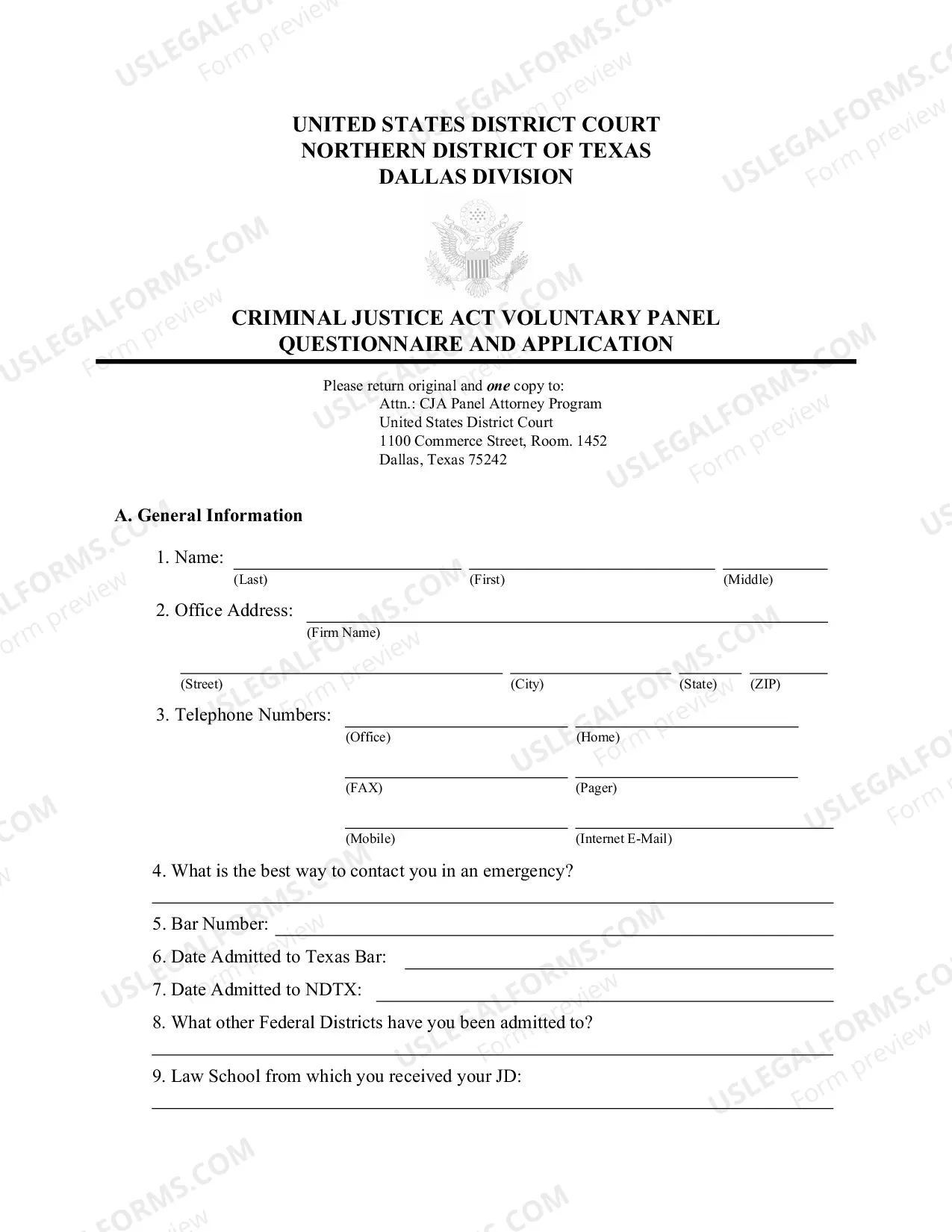 Preview Criminal Justice Act Voluntary Panel Questionnaire And Application