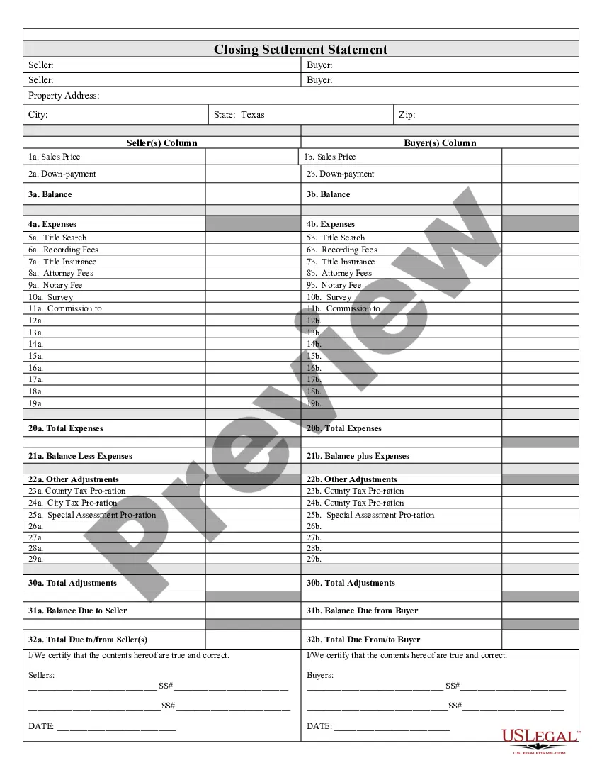 Texas Closing Statement Texas Closing Statement US Legal Forms