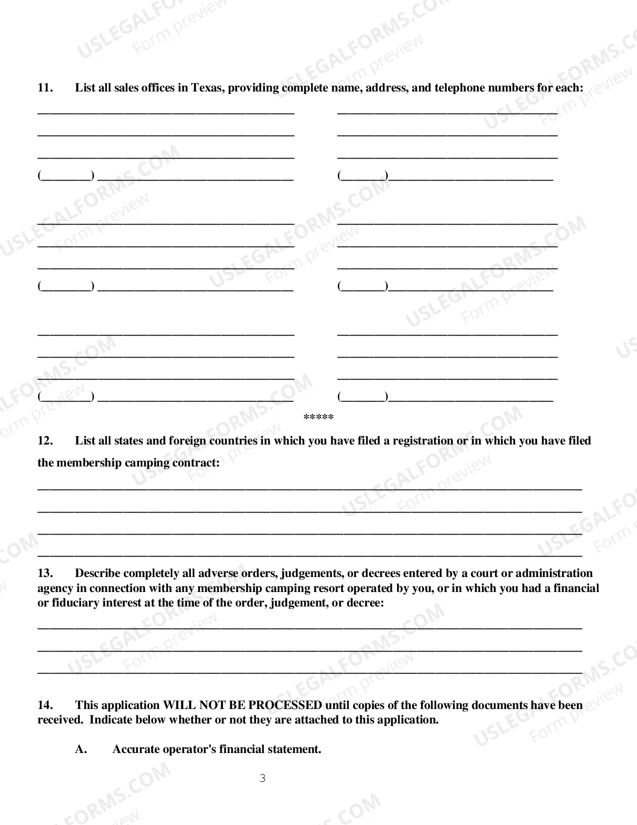 Preview Membership Camping Resort Operator Registration Application