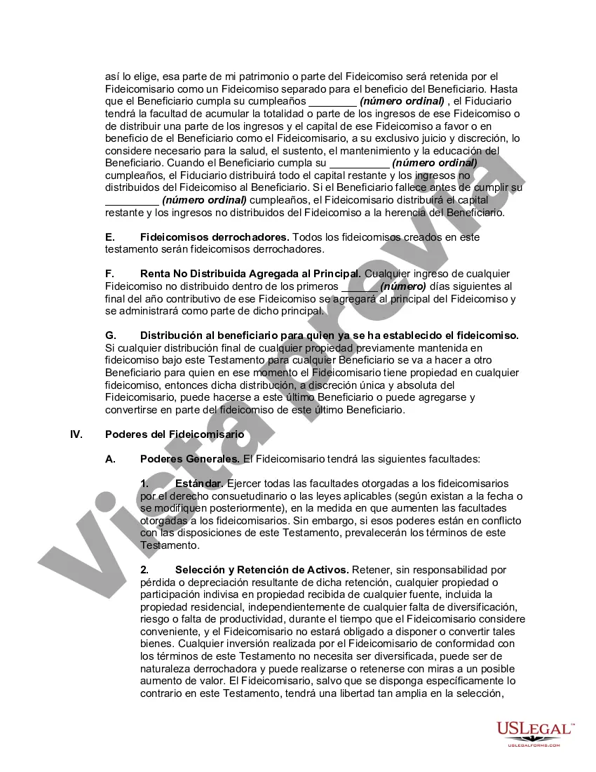 Preview Testamento de una persona casada para el estado de Texas con hijos con un fideicomiso de refugio de crédito para el cónyuge y un fideicomiso para los hijos - Fideicomiso marital