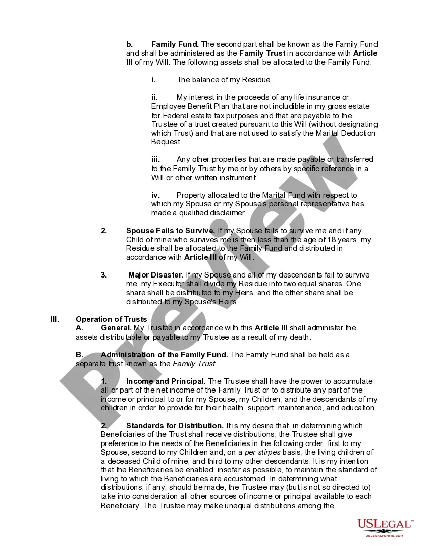 Preview Married Person's Will for the State of Texas with Children With a Credit Shelter Trust for Spouse and a Trust for Children - Marital Trust