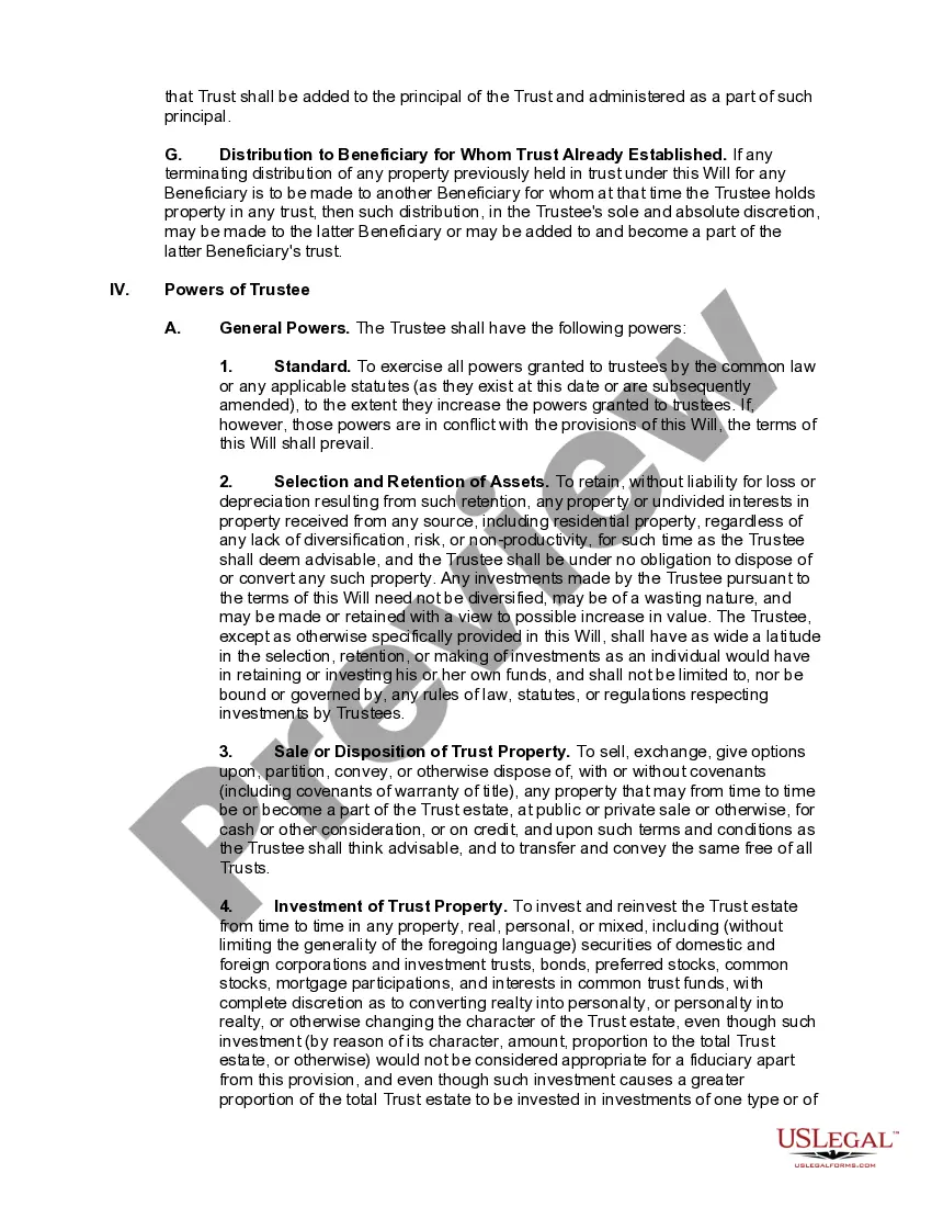 Preview Married Person's Will for the State of Texas with Children With a Credit Shelter Trust for Spouse and a Trust for Children - Marital Trust
