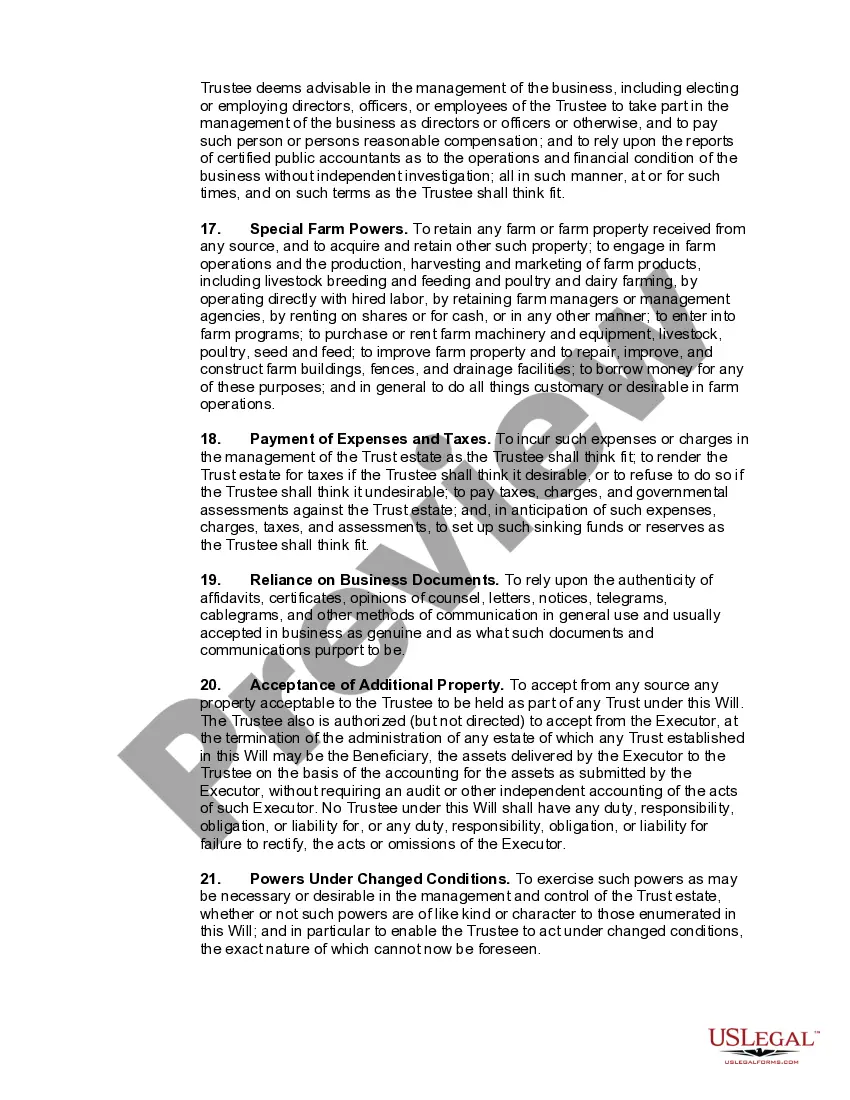 Preview Married Person's Will for the State of Texas with Children With a Credit Shelter Trust for Spouse and a Trust for Children - Marital Trust