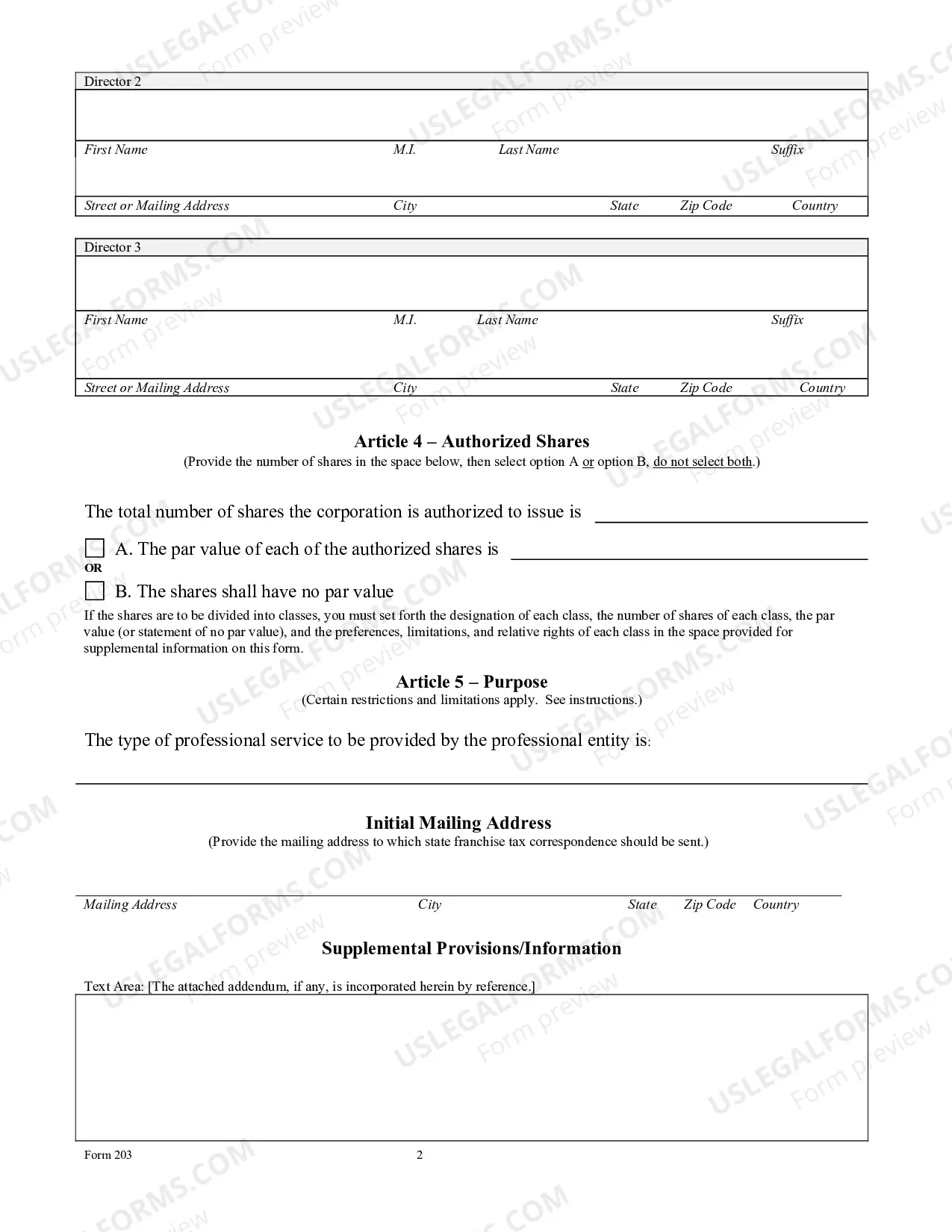Preview Certificate of Formation-Professional Corporation