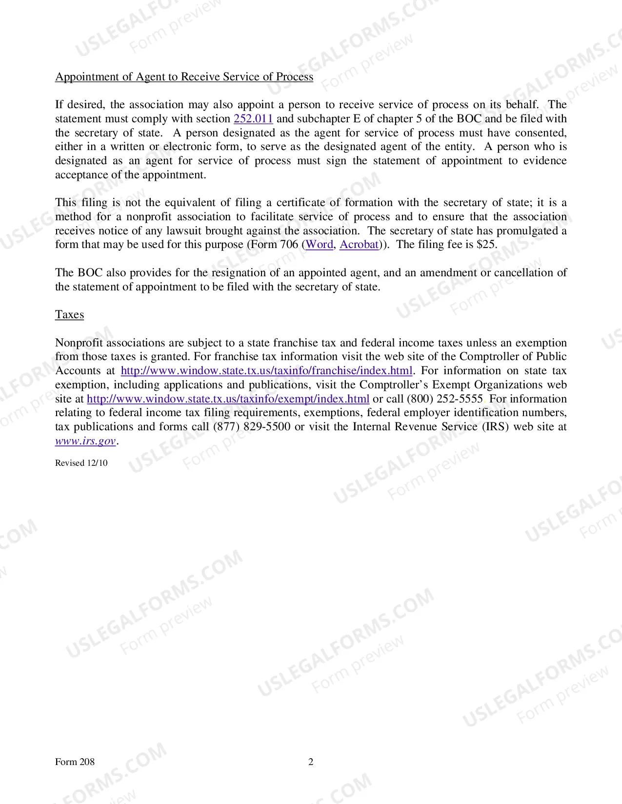 Preview Uniform Unincorporated Nonprofit Association Summary- Summary of the Texas Uniform Unincorporated Nonprofit Association Act.Rev. 12-10(# of pages - 2)