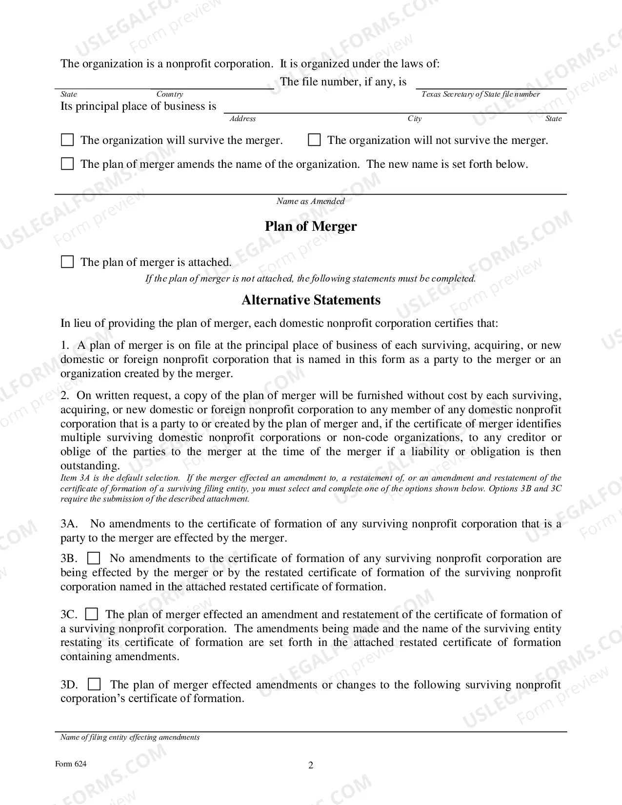 Preview Certificate of Merger For Nonprofit Corporations
