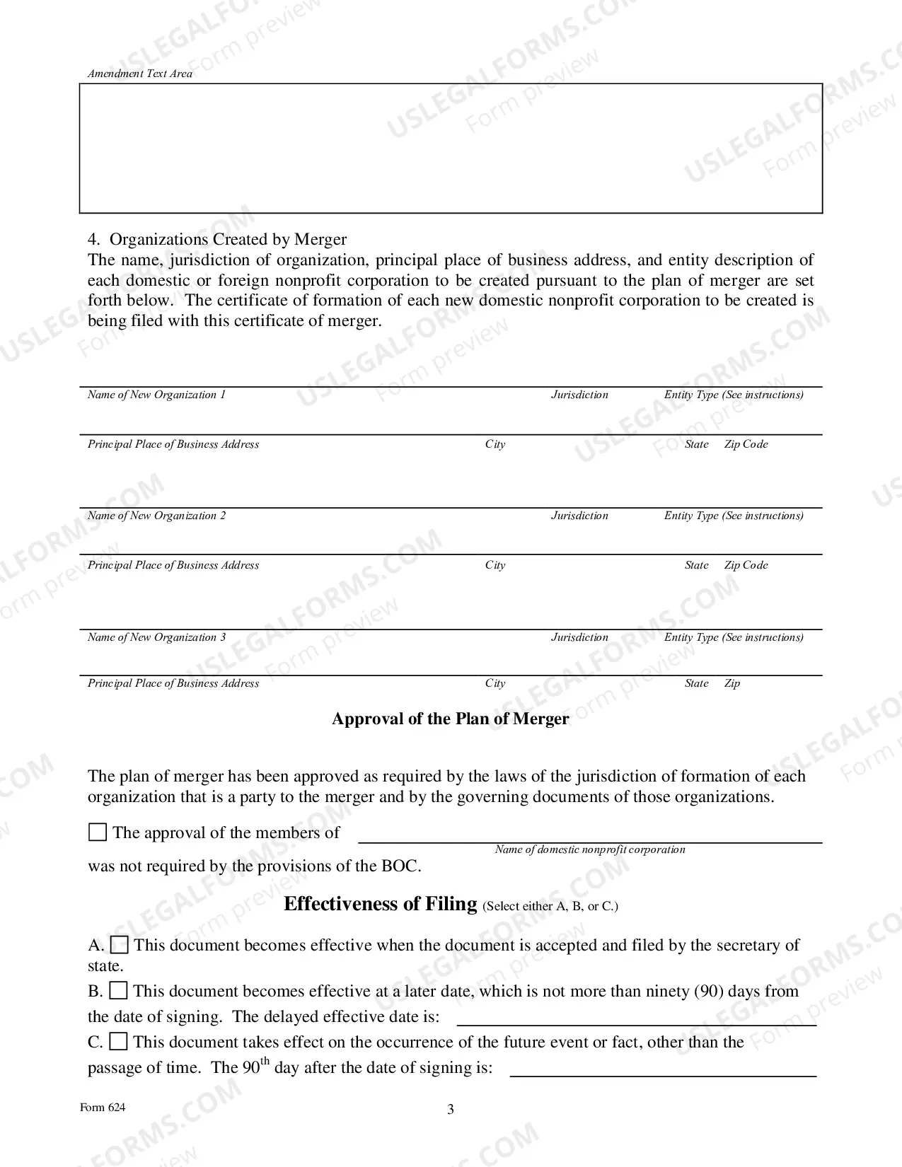 Preview Certificate of Merger For Nonprofit Corporations