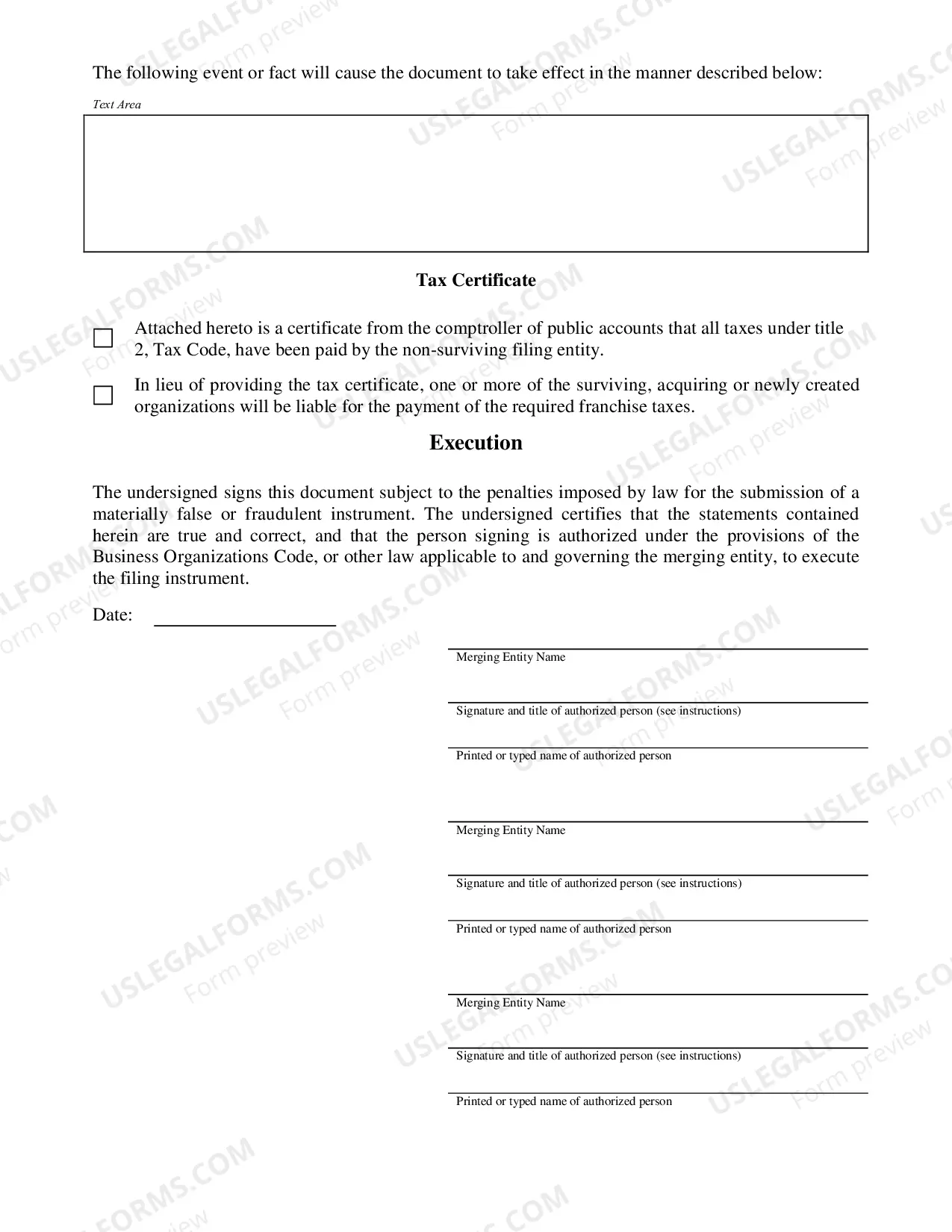 Preview Certificate of Merger For Nonprofit Corporations
