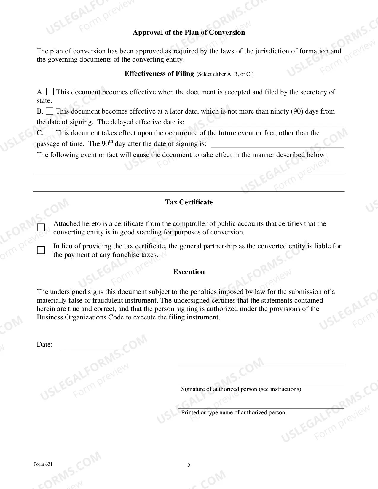 Preview Certificate of Conversion Of A Corporation Converting To A General Partnership