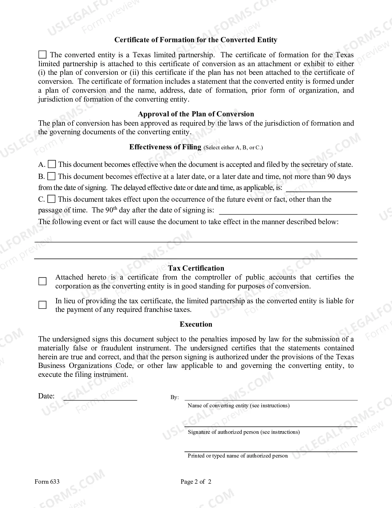 Preview Certificate of Conversion Of A Corporation Converting To A Limited Partnership