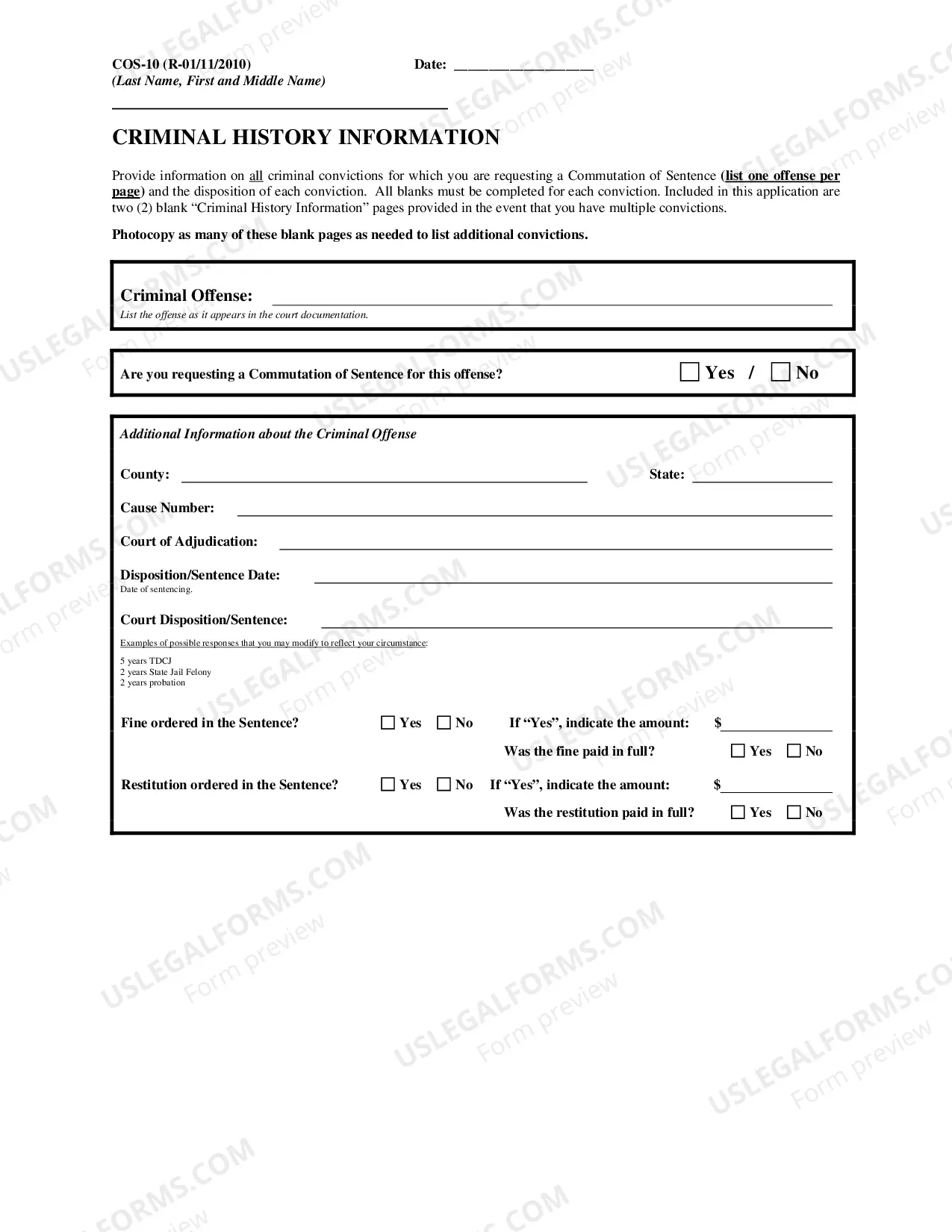 Preview Application for Commutation of Sentence and Instructions and Checklist