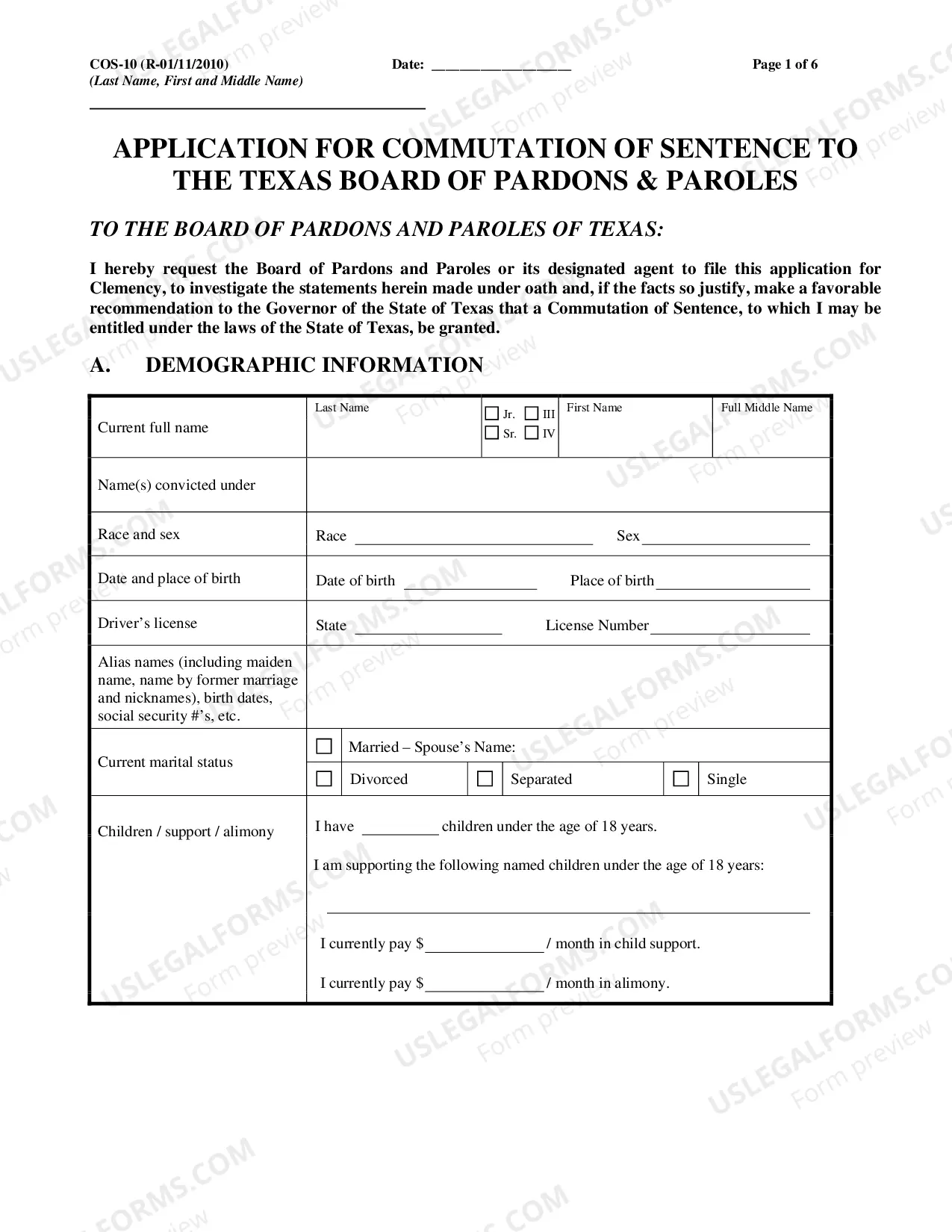 Preview Application for Commutation of Sentence and Instructions and Checklist