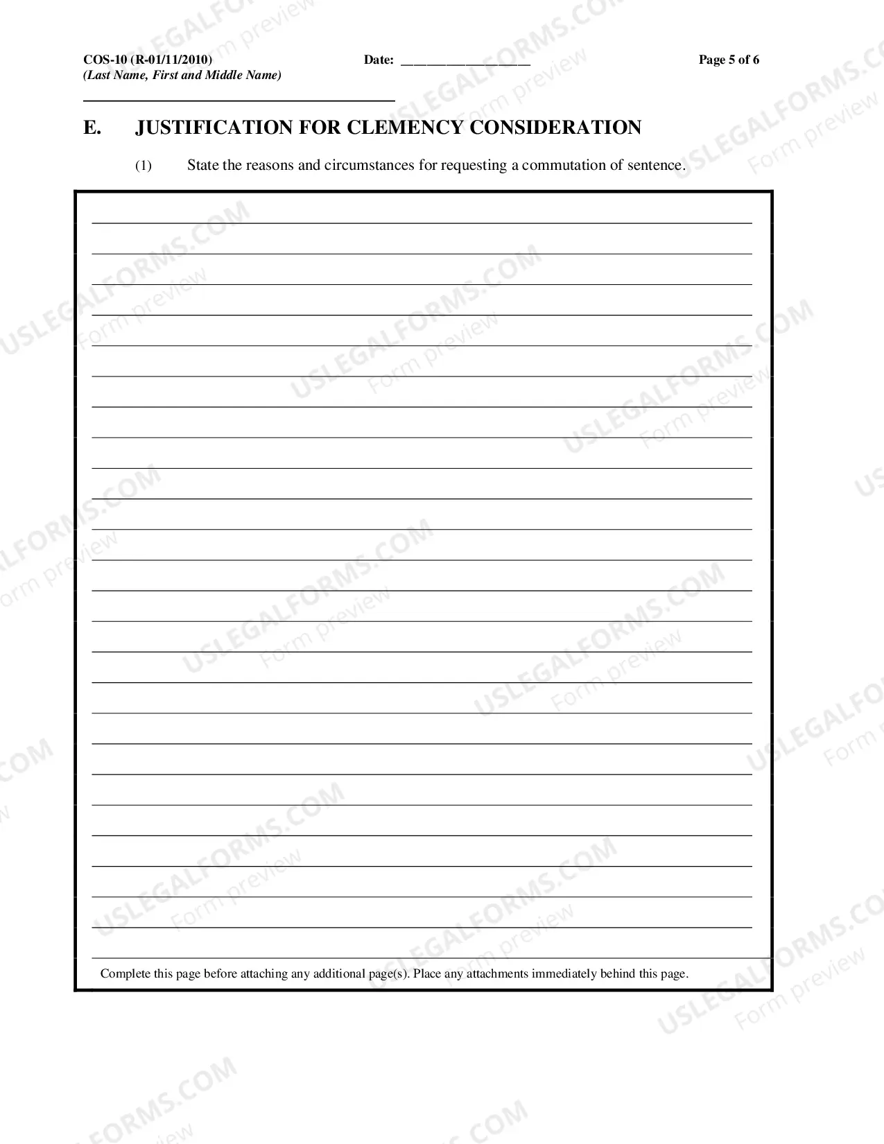 Preview Application for Commutation of Sentence and Instructions and Checklist