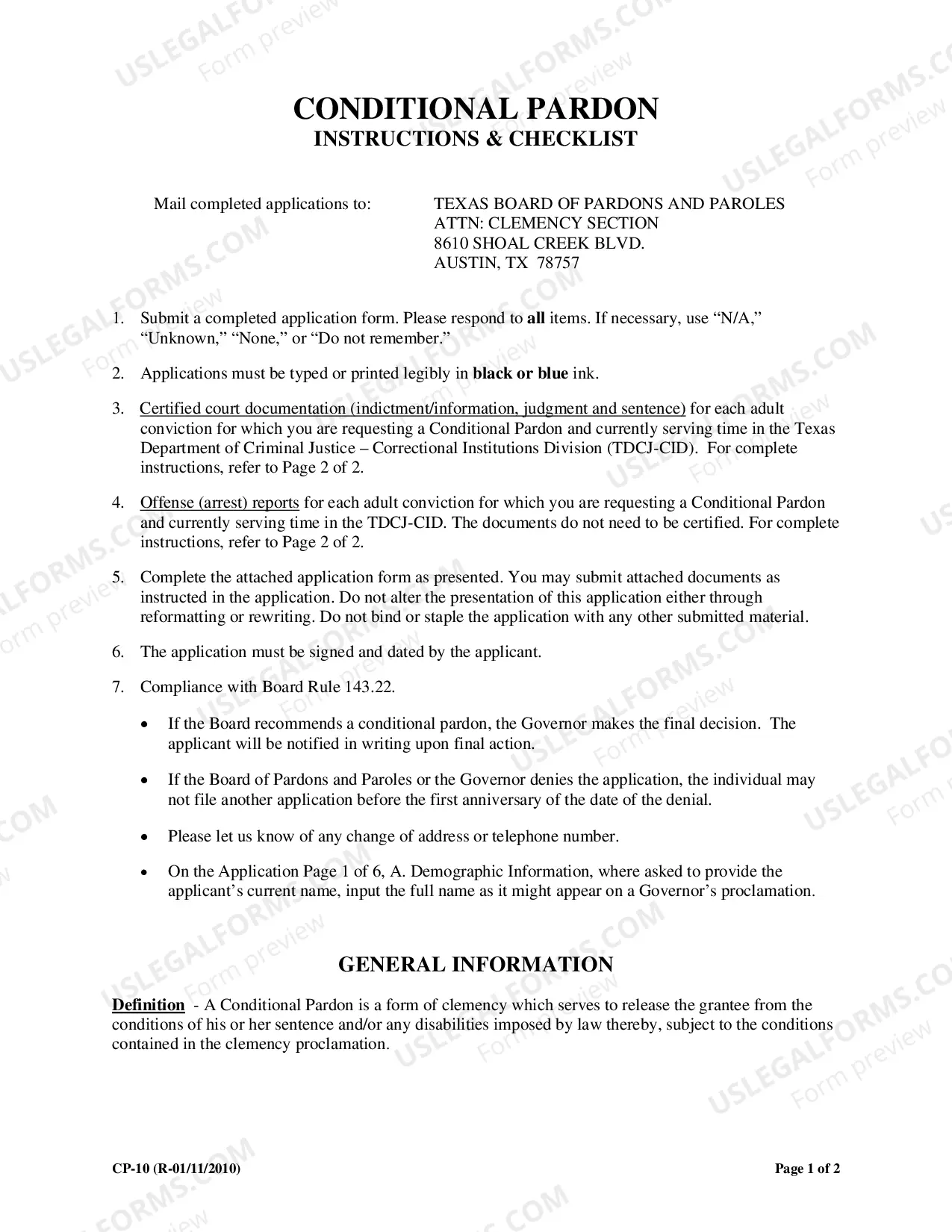 Preview Application for Conditional Pardon