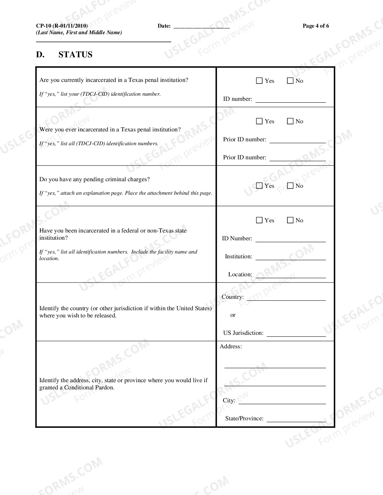 Preview Application for Conditional Pardon