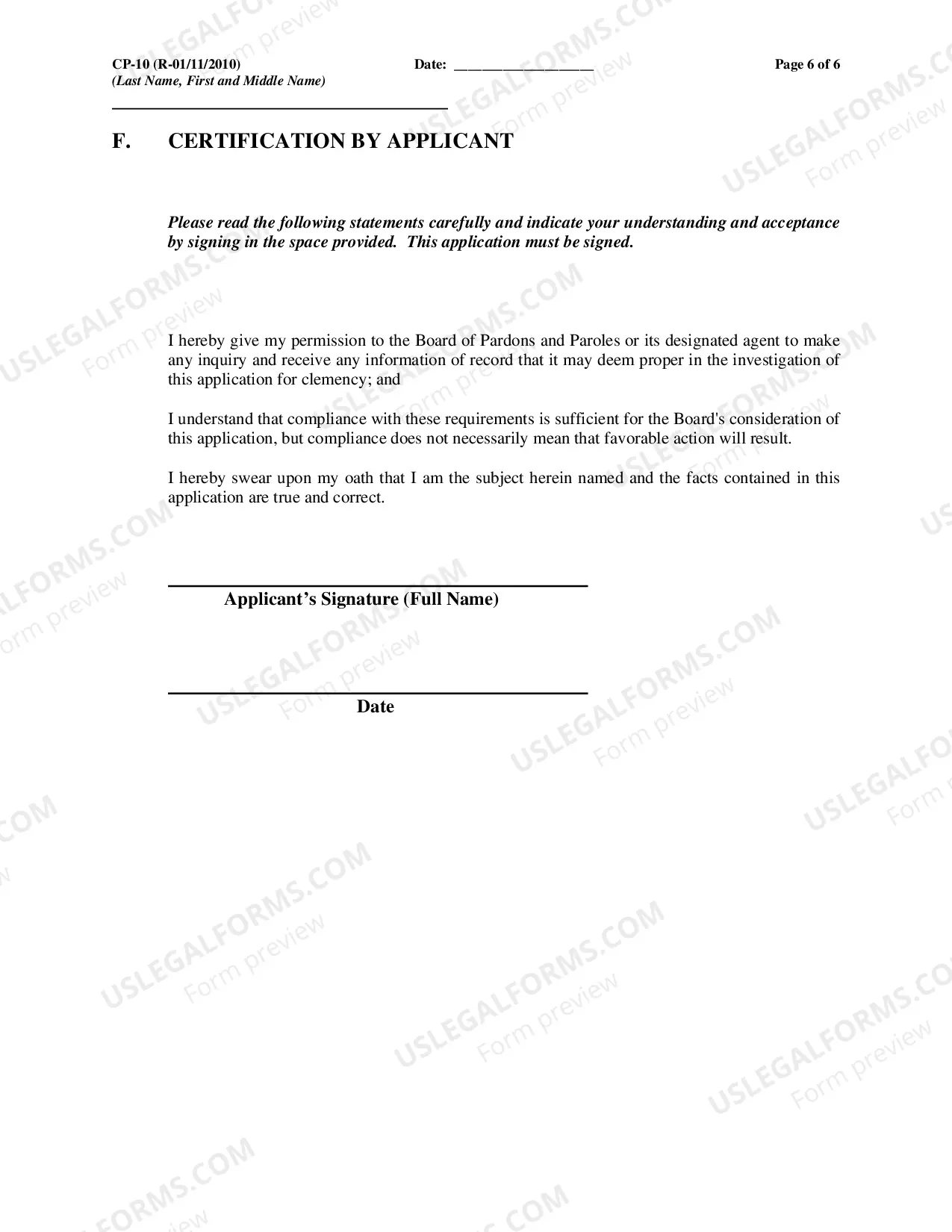 Preview Application for Conditional Pardon