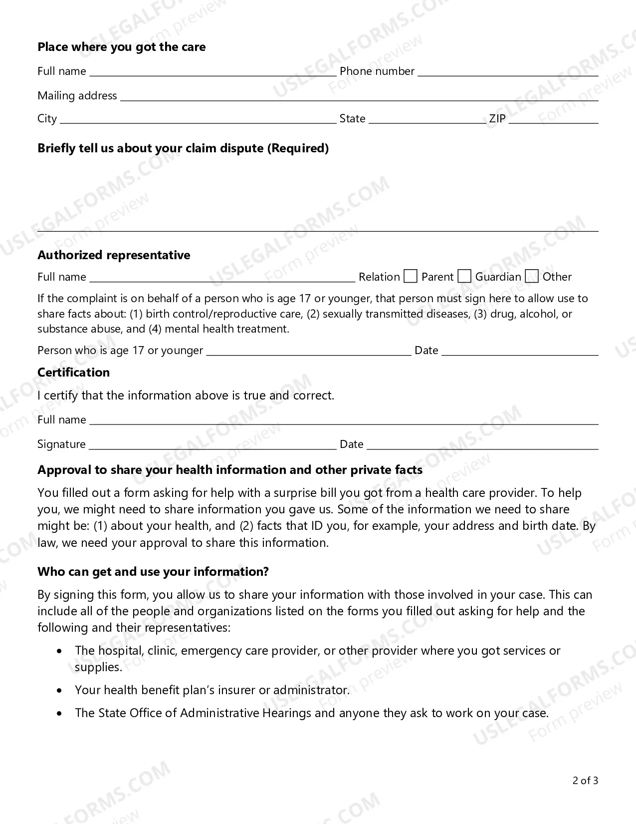 Preview Health Insurance Mediation Request Form