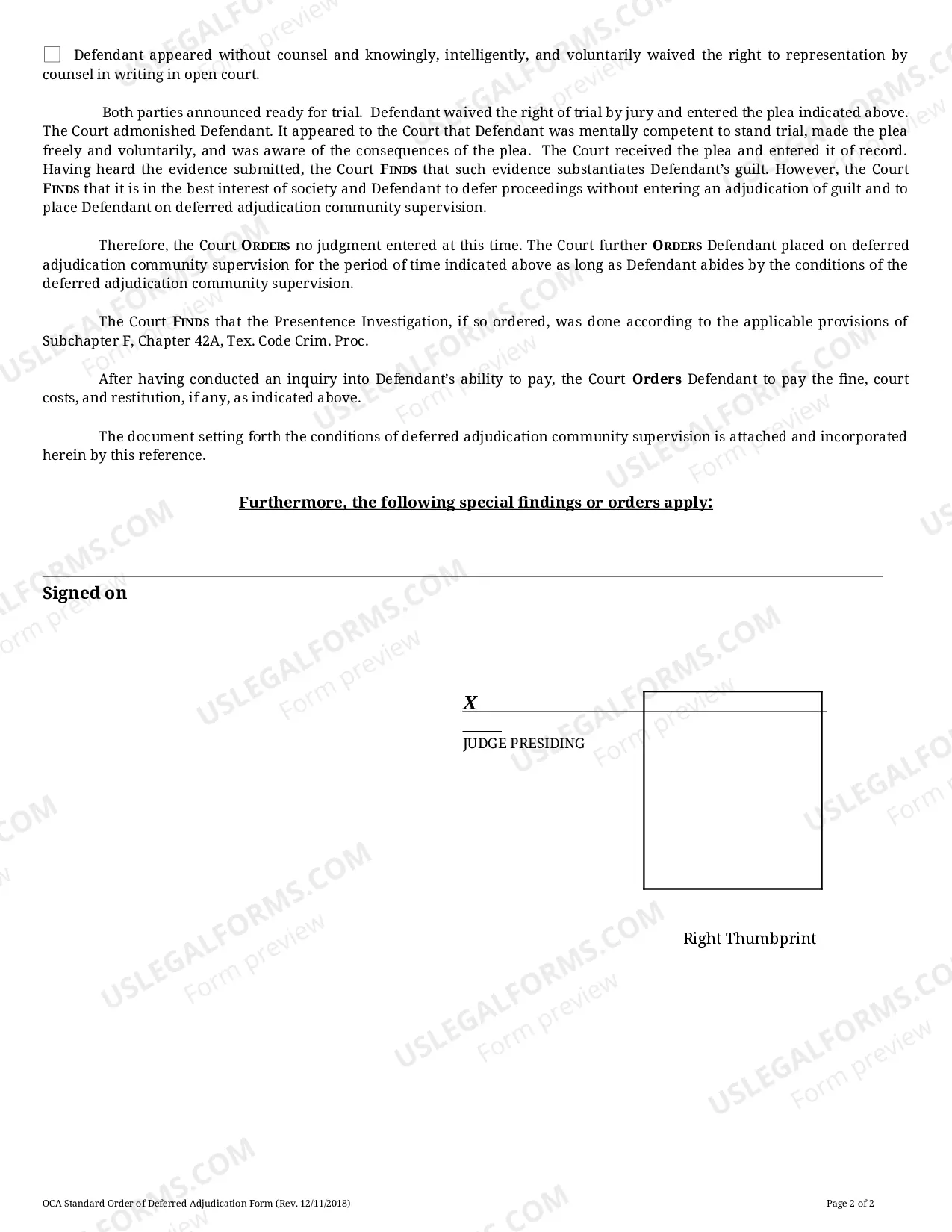 Preview Order of Deferred Adjudication