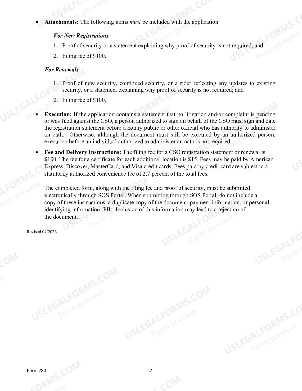 Preview Registration Statement For A Credit Services Organization