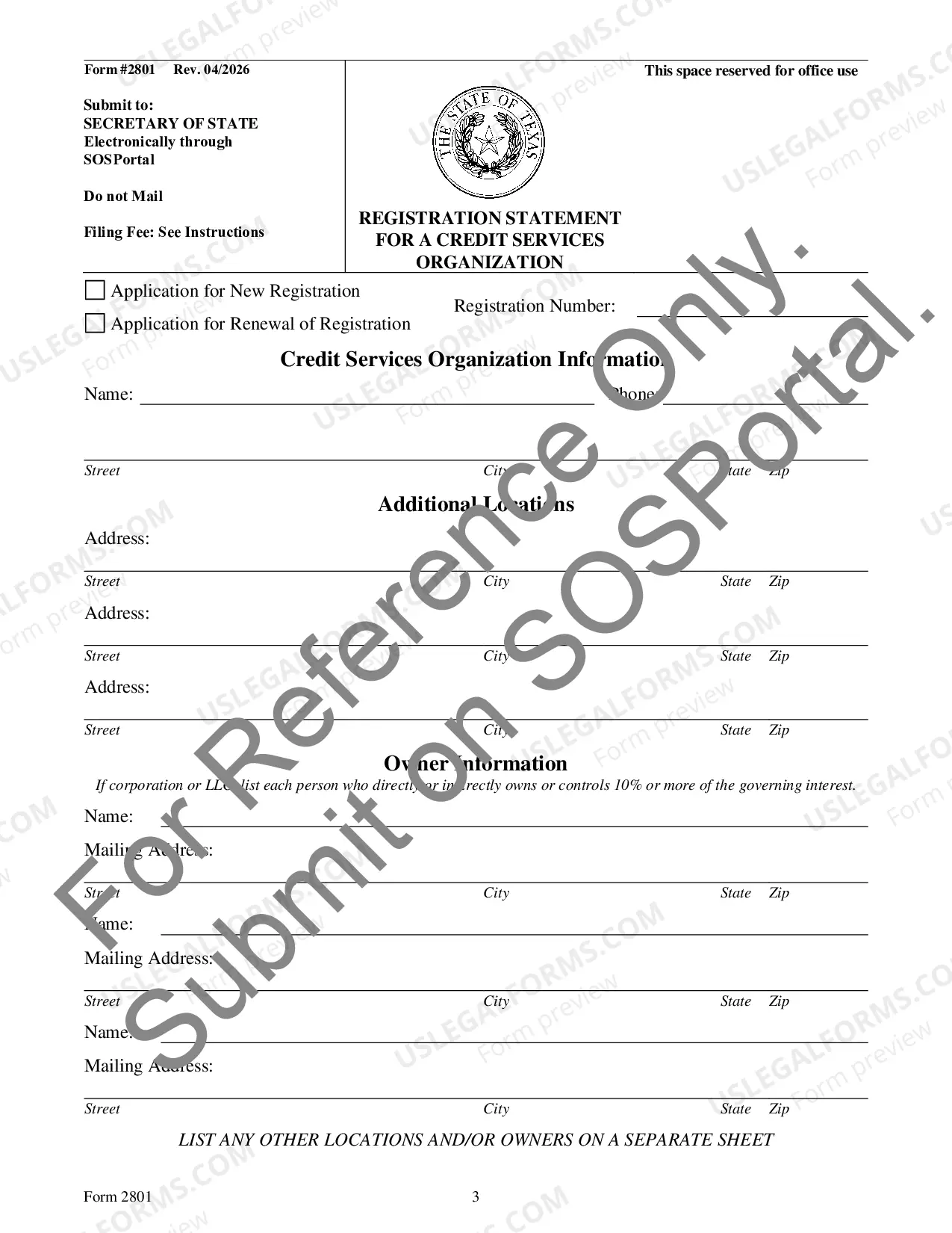 Preview Registration Statement For A Credit Services Organization