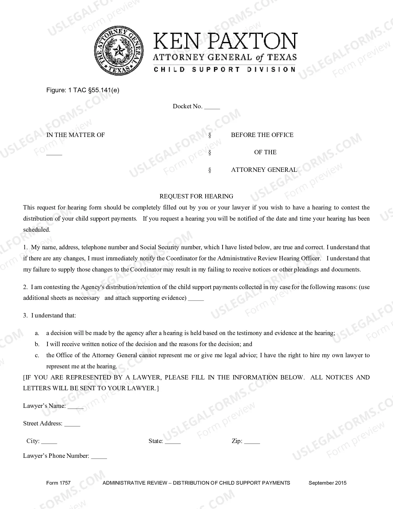 Preview Administrative Review - Distribution of Child Support Payments