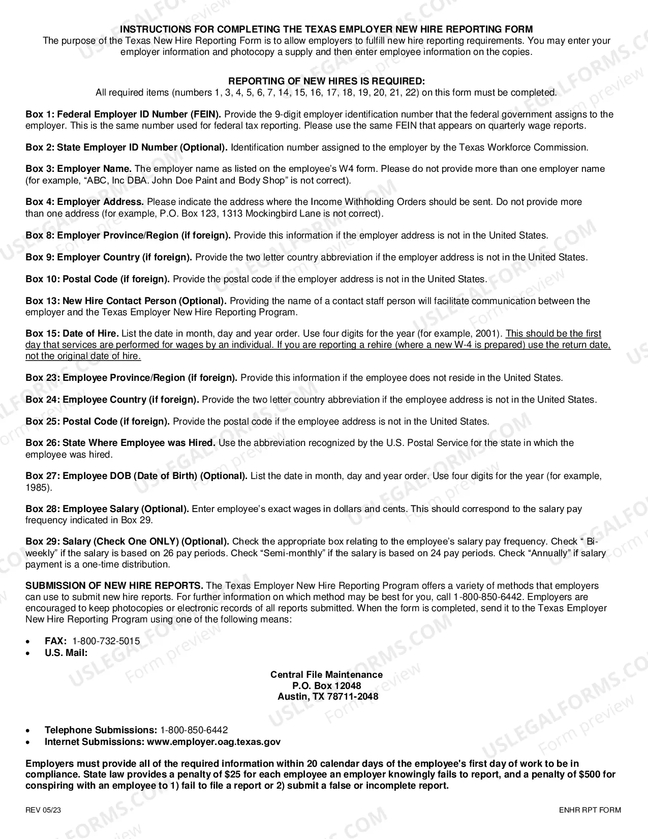 Preview Texas Employer New Hire Reporting
