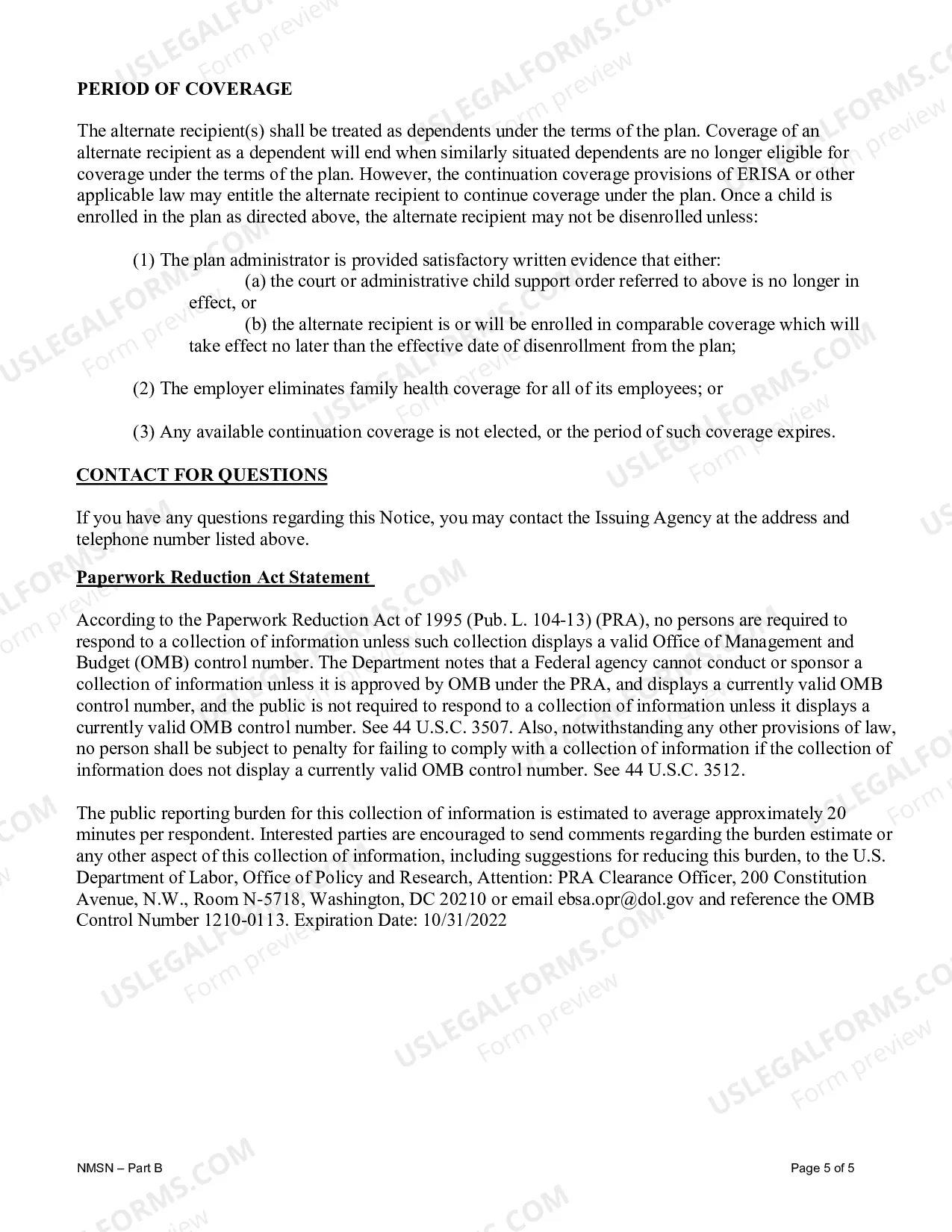 Preview National Medical Support Notice Note