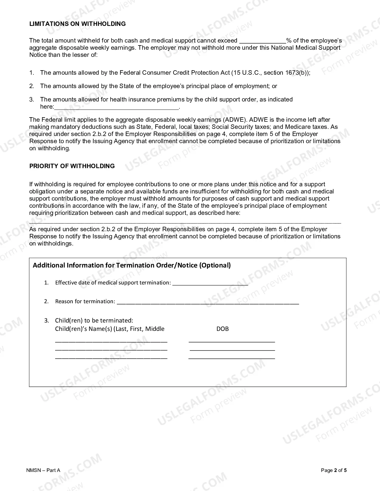 Preview National Medical Support Notice Note