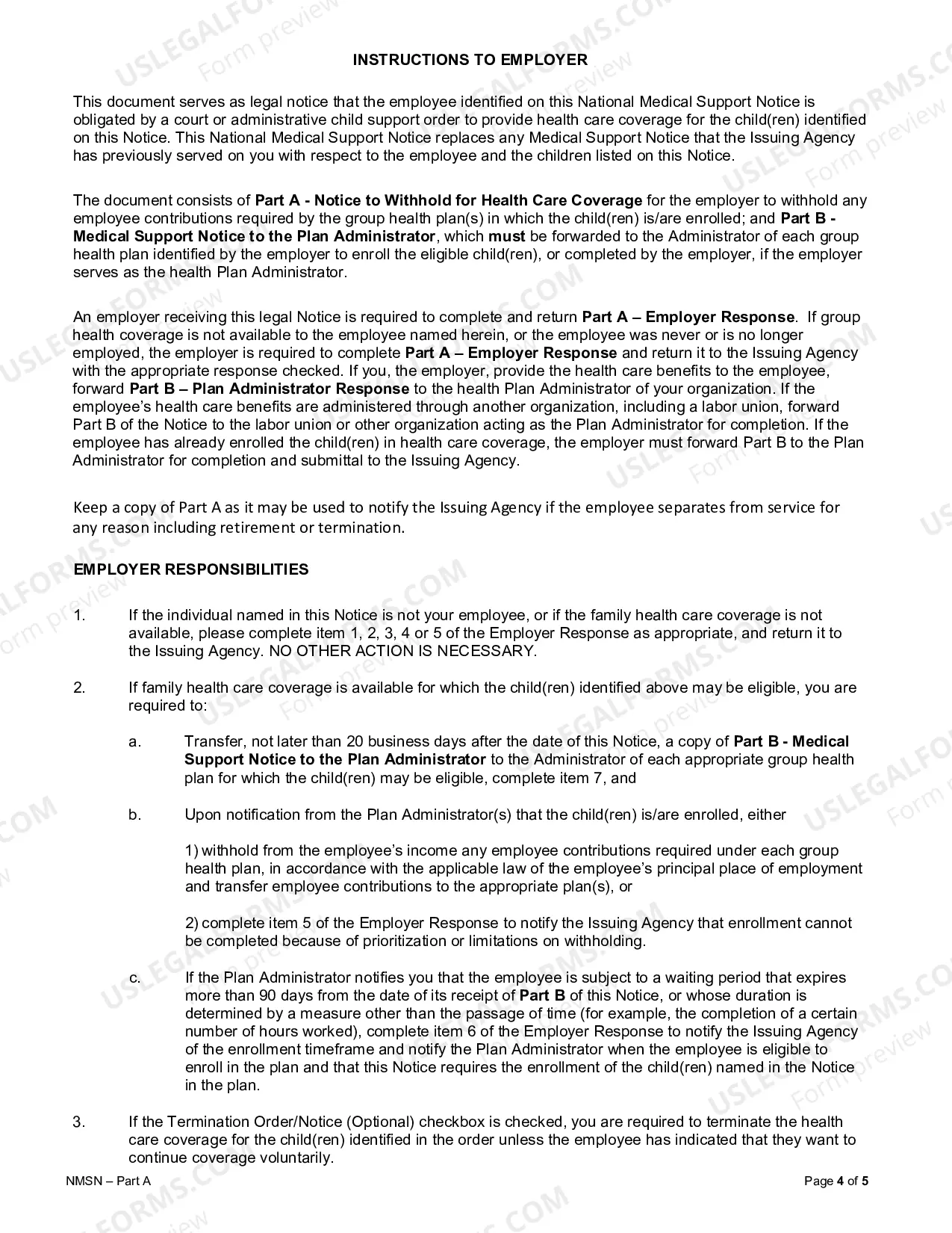 Preview National Medical Support Notice Note