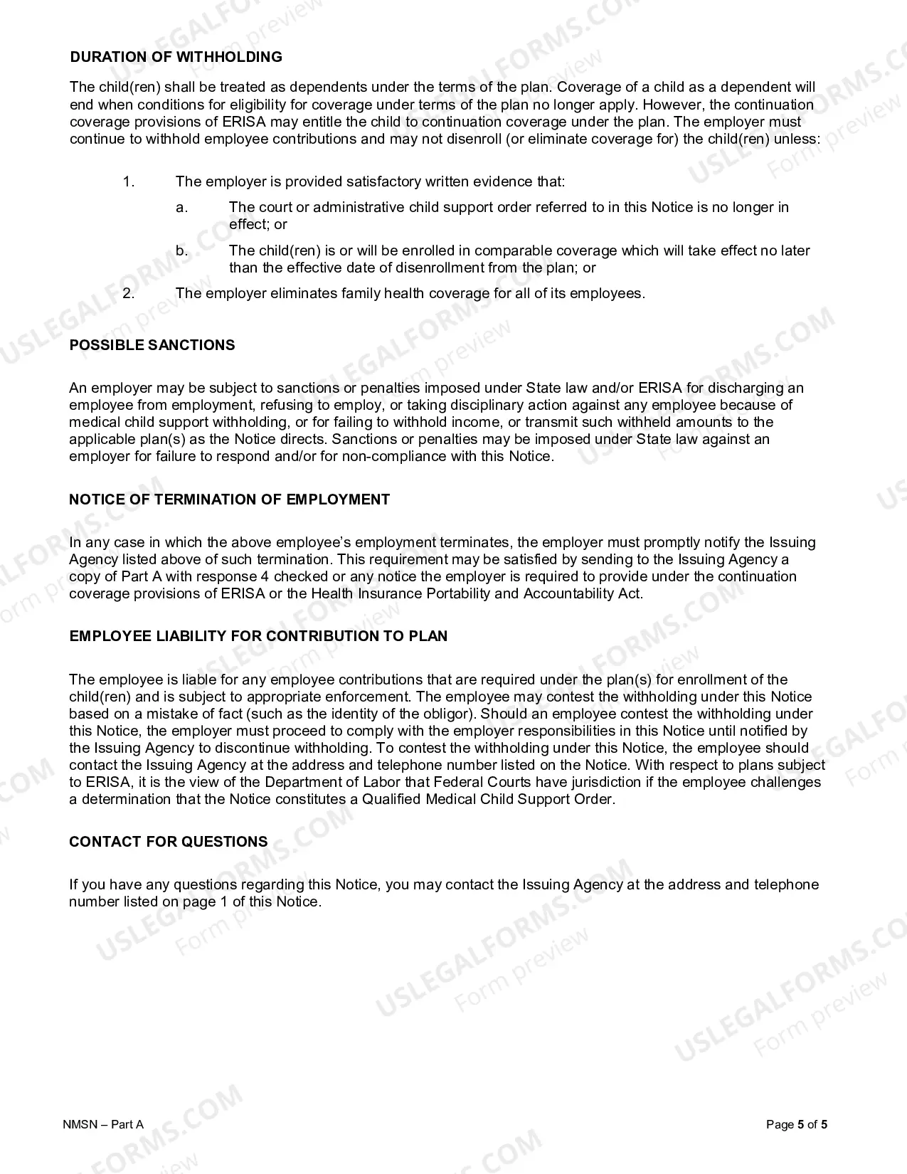 Preview National Medical Support Notice Note