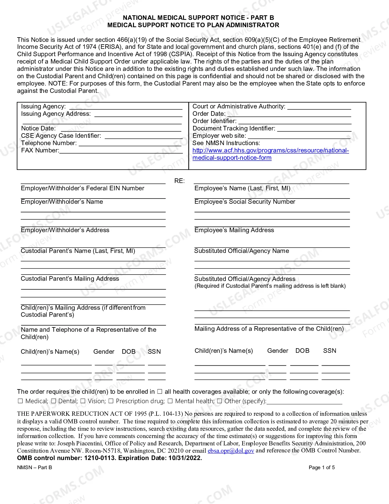 Preview National Medical Support Notice Note