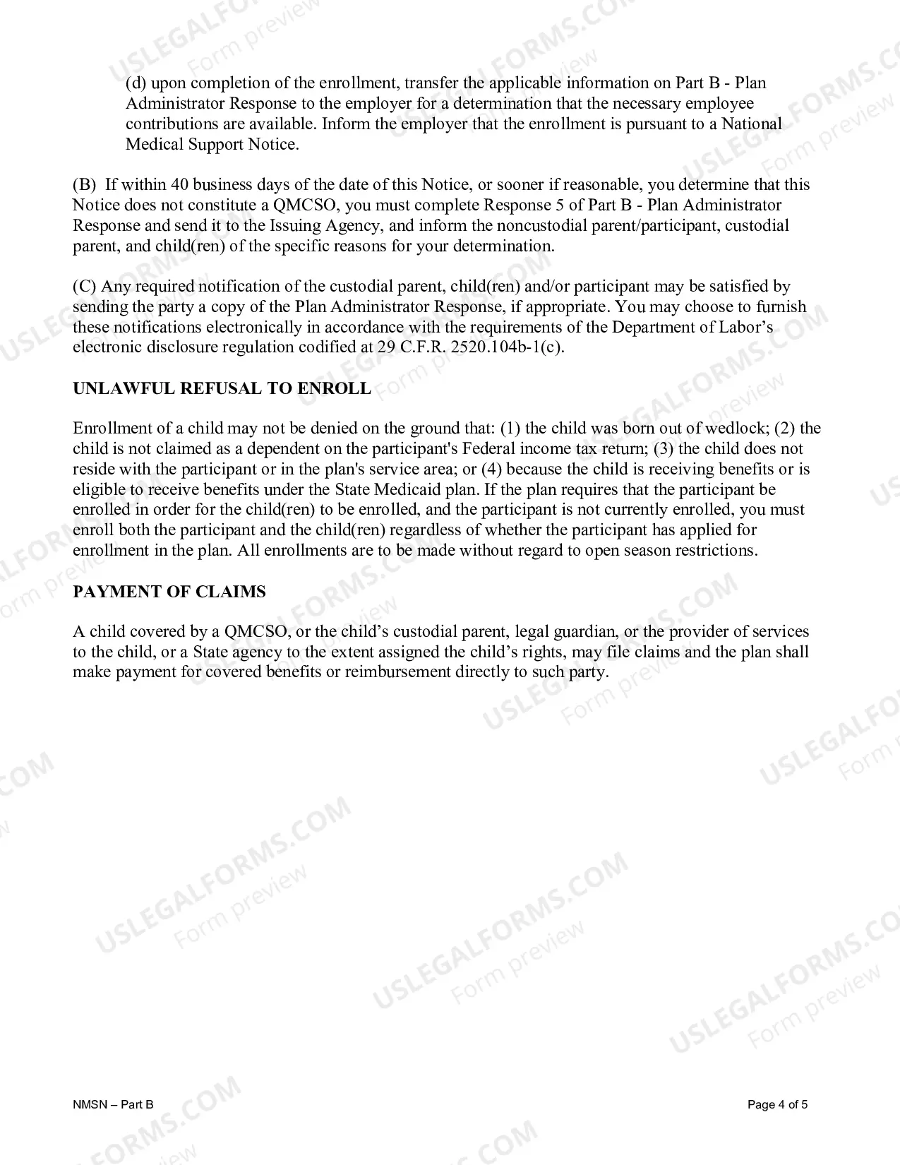 Preview National Medical Support Notice Note