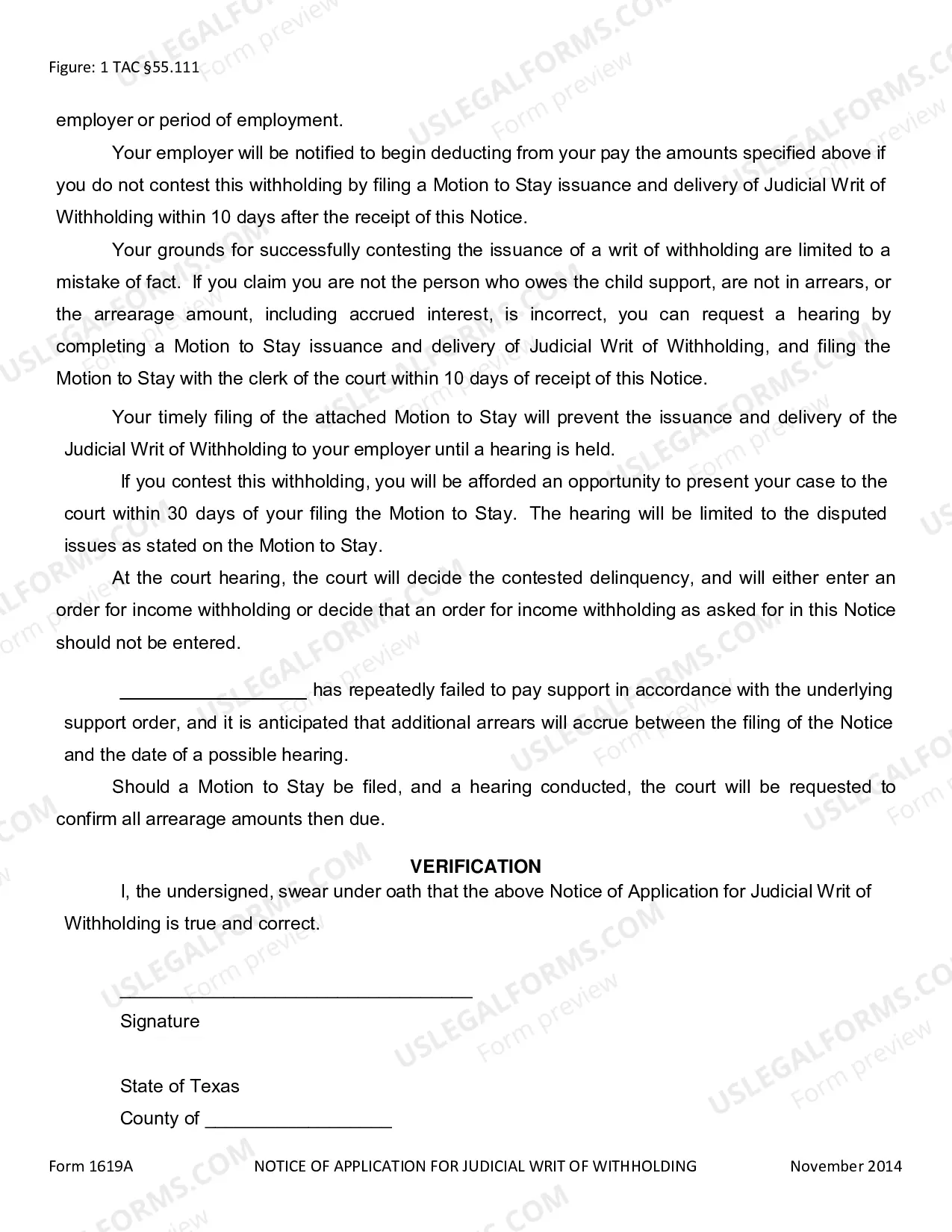 Preview Notice of Application for Judicial Writ of Withholding