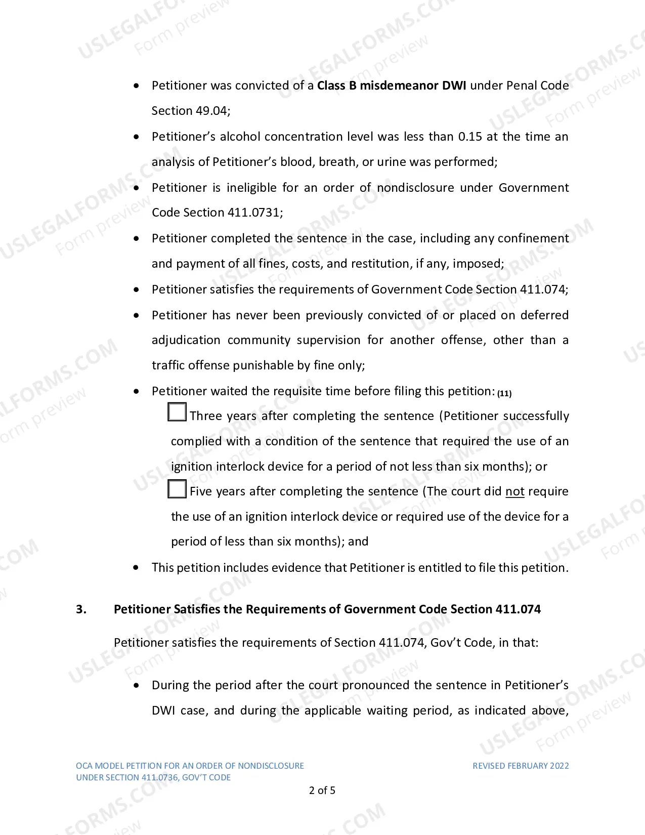 Preview Petition For Order of Nondisclosure