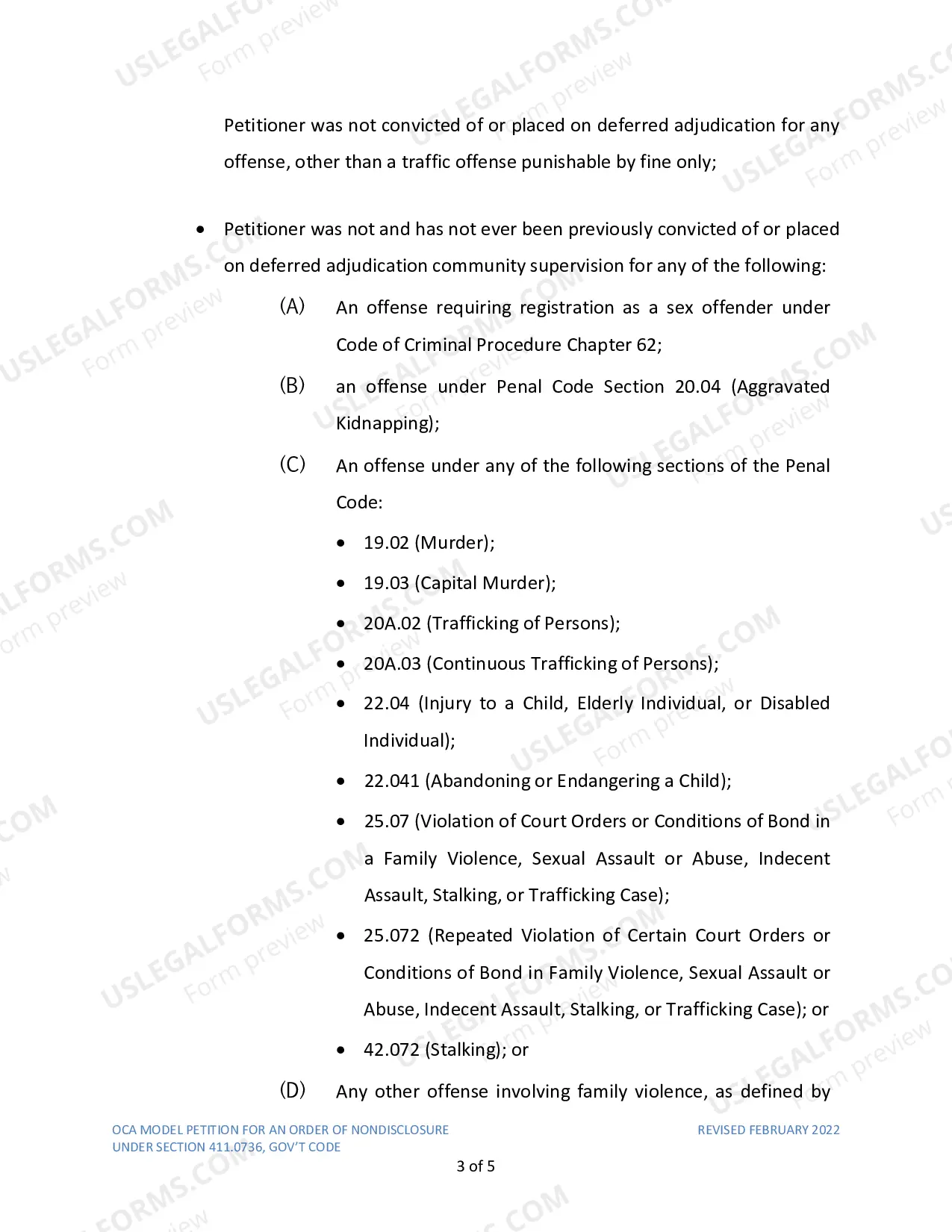Preview Petition For Order of Nondisclosure
