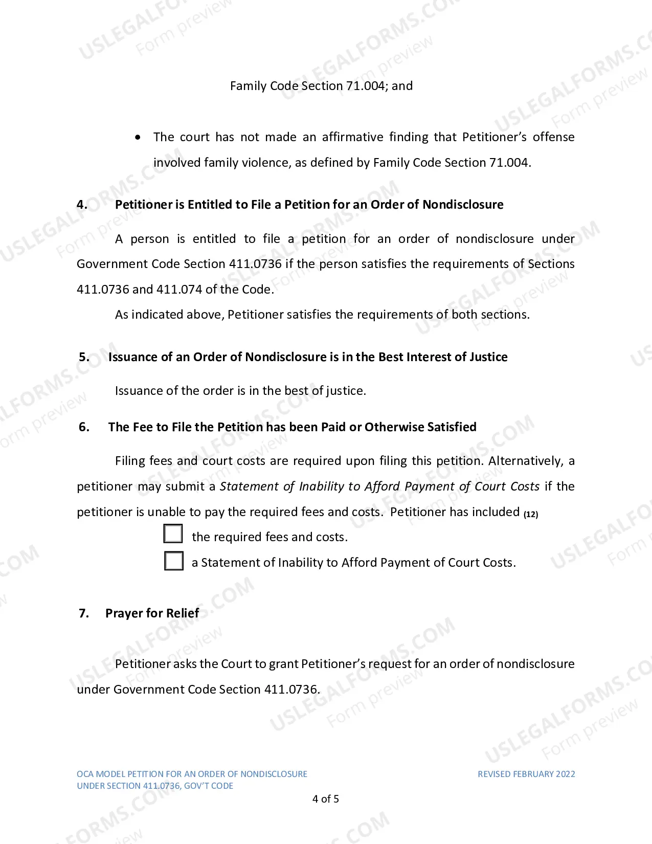 Preview Petition For Order of Nondisclosure